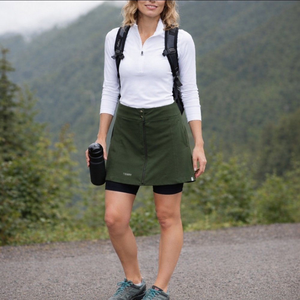 Bike Skirt green back zipper pocket front zip from top & bottom snap M